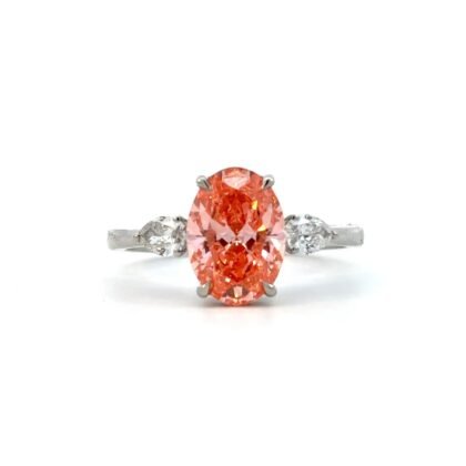Platinum Ring Lab Grown Oval Pink Diamond and White Pear Diamonds TDW 2.23 Carat