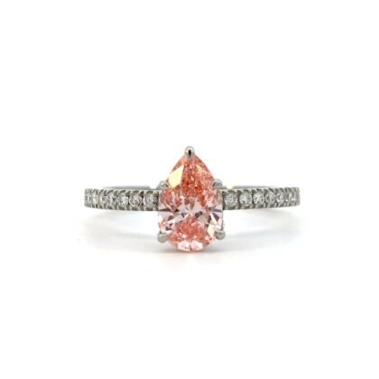 Platinum Ring with Lab Grown Pear Cut Pink Diamond and 44 White Round Diamonds TDW 1.33 Carat