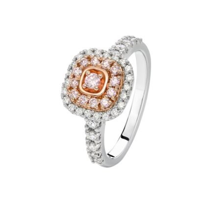 18K White and Rose Gold Ring with Round Pink Diamond 0.06ct, 12 Round Pink Diamonds TDW 0.18ct and 32 Round White Diamonds TDW 0.46ct
