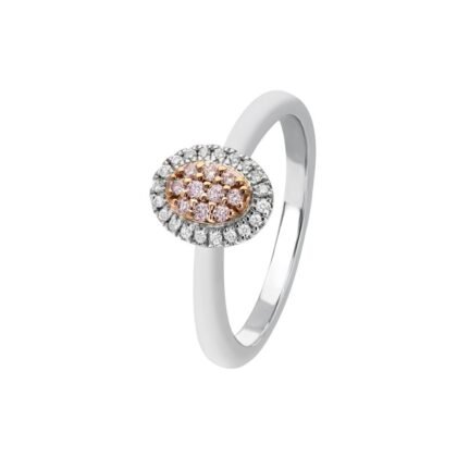 18K Two-Tone Gold Engagement Ring with 10 Pink Round Diamonds TDW 0.10ct and 20 White Round Diamonds TDW 0.08ct