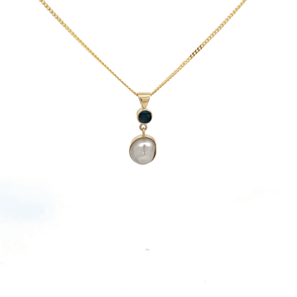 9K Yellow Gold Matilda Pendant with Broome Keshi Pearl and Australian Double Opal