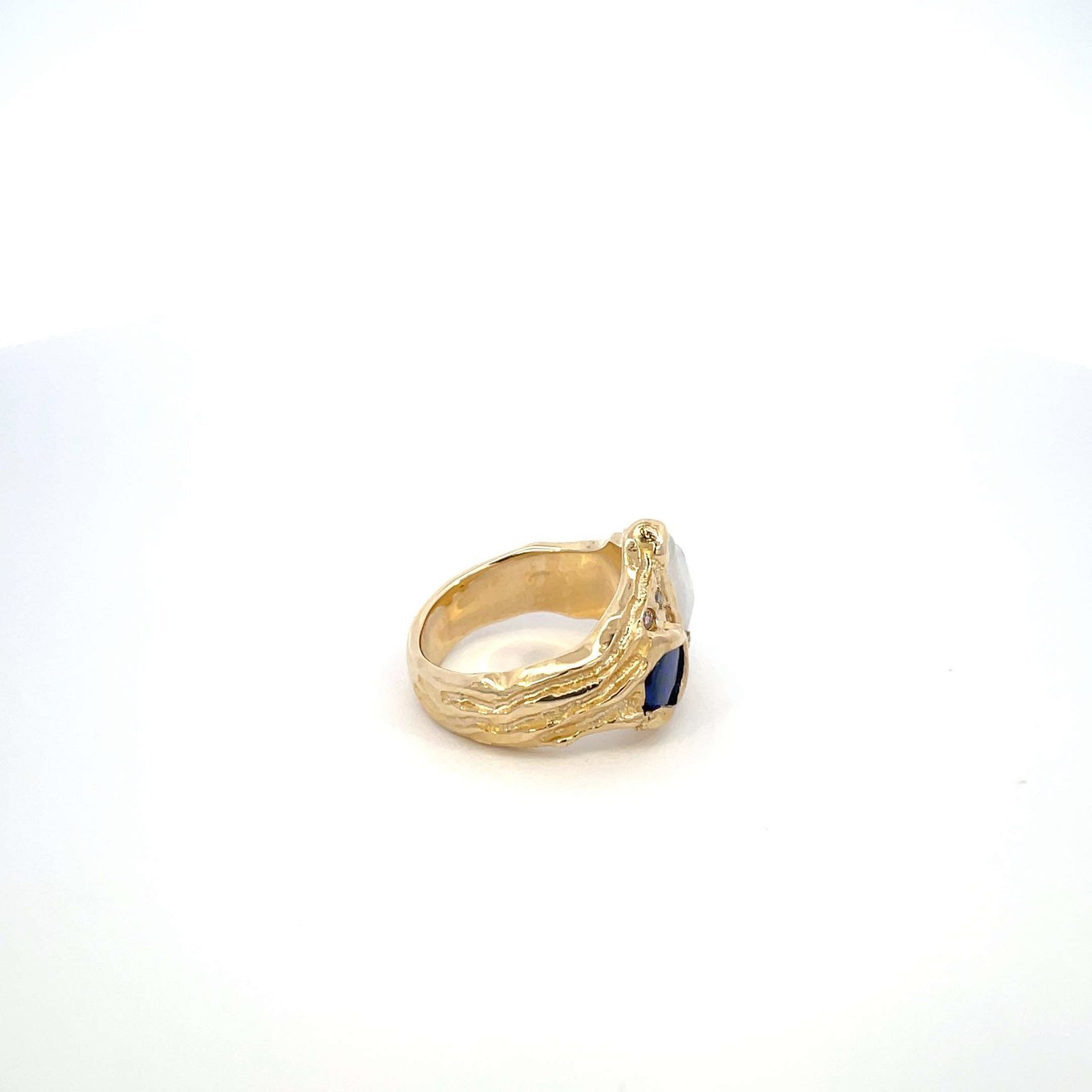 9K Yellow Gold Rosalind Ring with Broome Keshi Pearl, Australian Black Opal and Australian Diamonds - Image 4