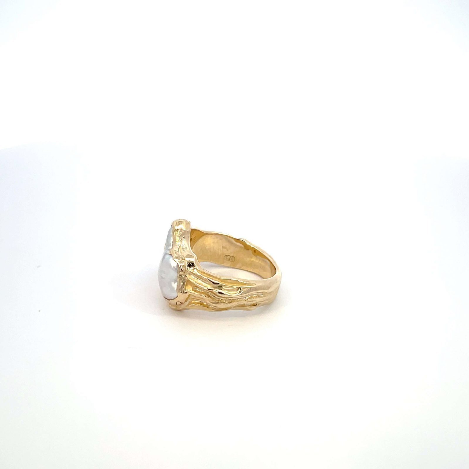 9K Yellow Gold Rosalind Ring with Broome Keshi Pearl, Australian Black Opal and Australian Diamonds - Image 2