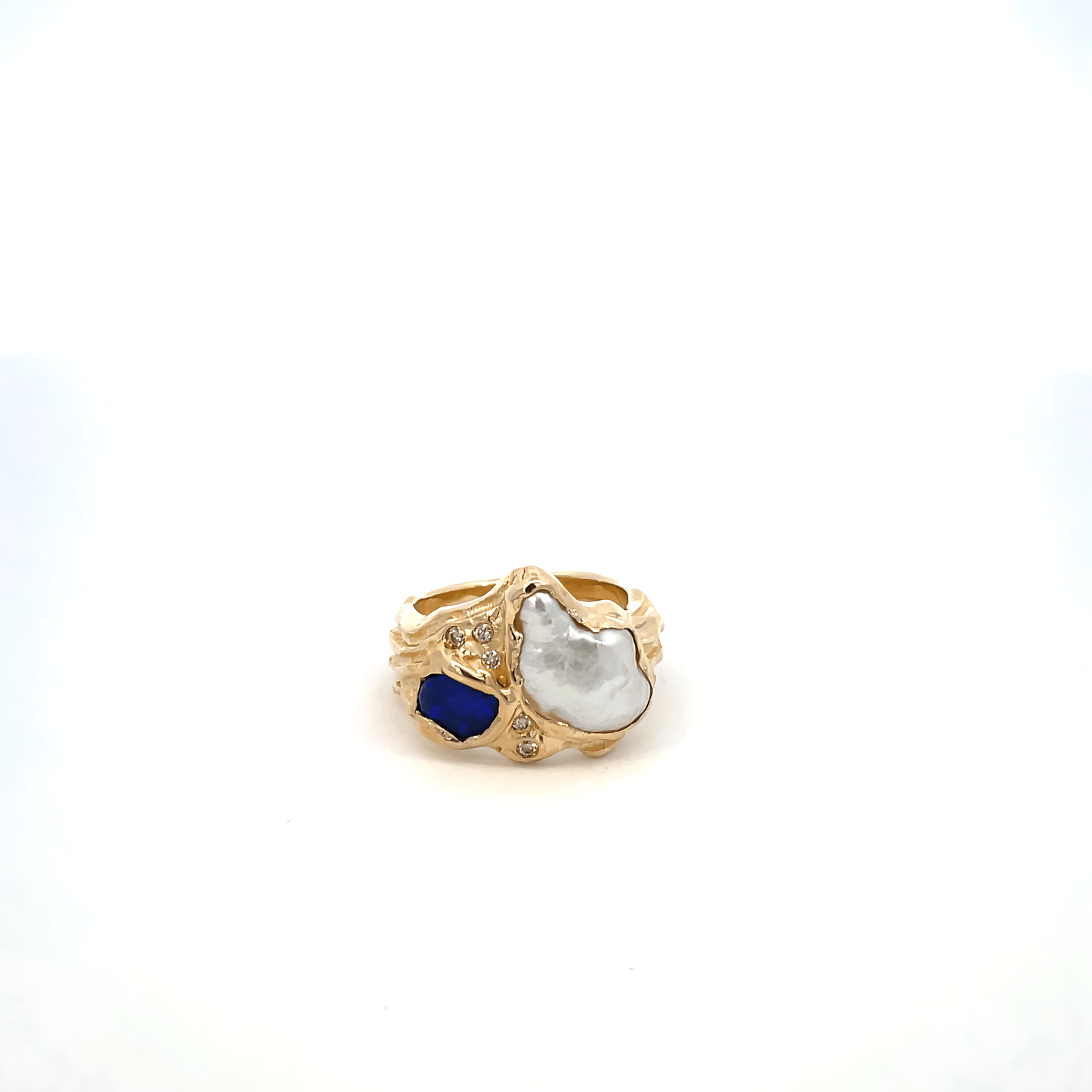 9K Yellow Gold Rosalind Ring with Broome Keshi Pearl, Australian Black Opal and Australian Diamonds
