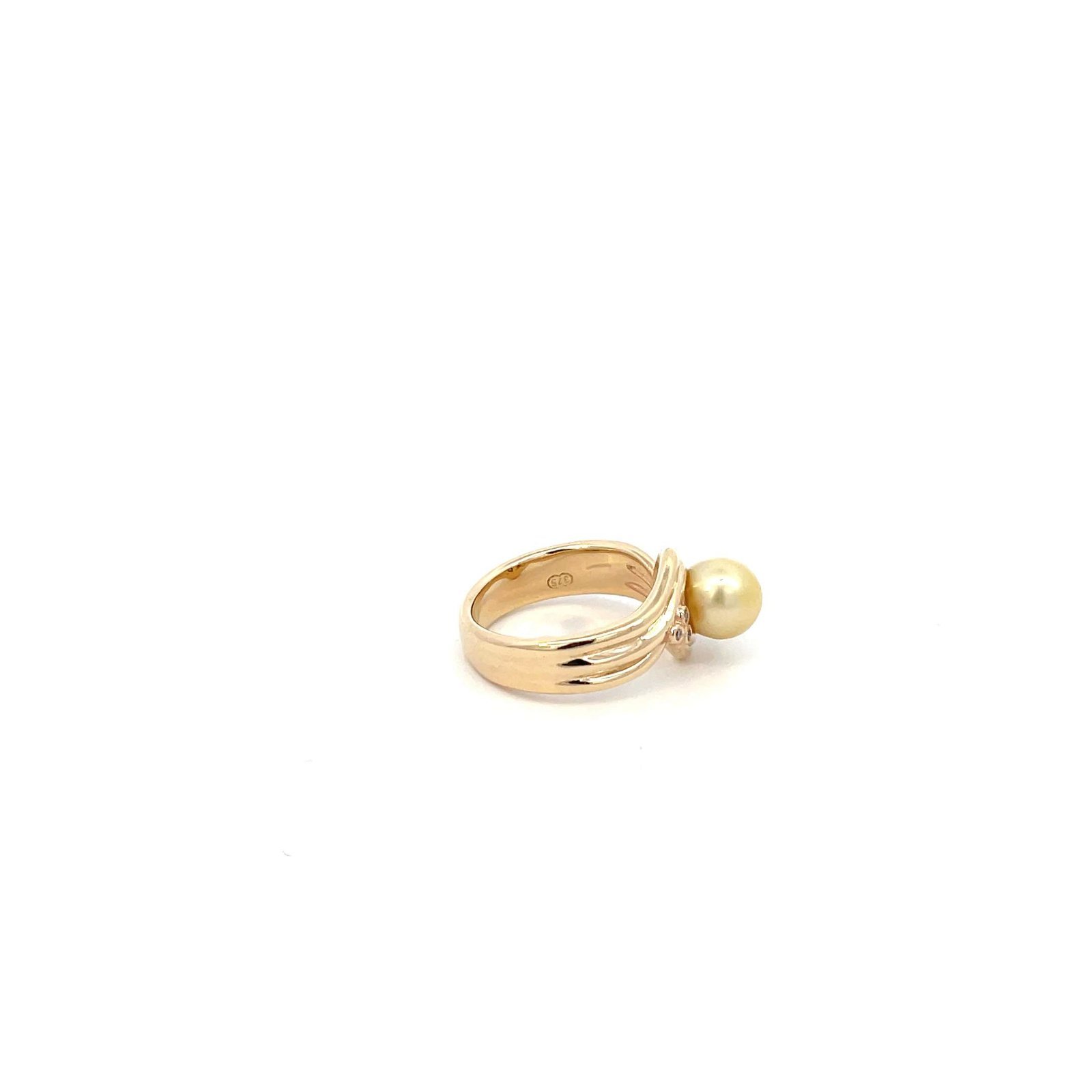 9K Yellow Gold Sydney Ring with 6 Pink Diamonds 0.09ct and a South Sea Pearl - Image 2