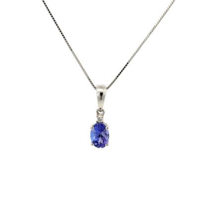 10K White Gold Pendant with Oval Tanzanite 0.93 Carat and Round White Diamond 0.02 Carat