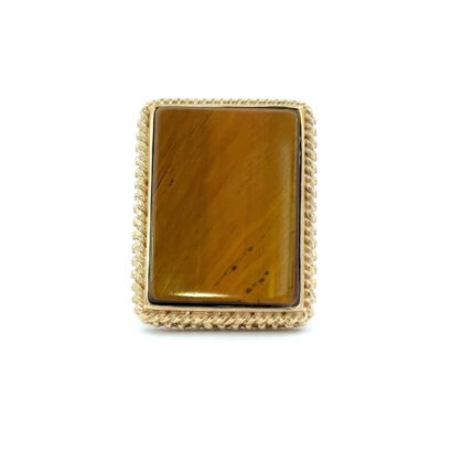 10K Yellow Gold Ring Tiger Eye 10.15 Carat