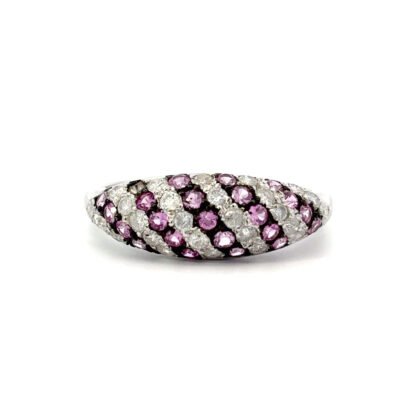 10K White Gold Ring 23 Round Pink Sapphires TCW 0.52 Carat, 26 Round White Diamonds TDW 0.48 Carat
