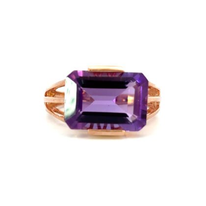 10K Rose Gold Ring with Emerald cut Pink Amethyst 7.38 Carat