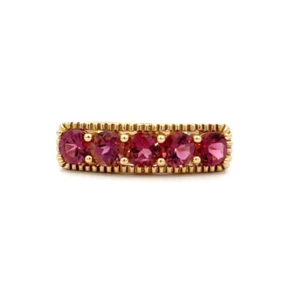 14K Yellow Gold Ring with 5 Round Pink Tourmalines TCW 1.33 Carat