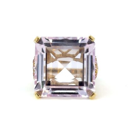 10K Yellow Gold Ring with Pink Amethyst 23.90 Carat and 10 Round Pink Sapphires TCW 0.22 Carat