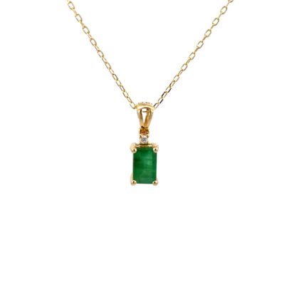 14K Yellow Gold Pendant with Emerald 0.54 Carat and Round White Diamond 0.01 Carat