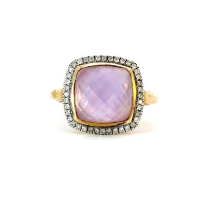 14K Rose Gold Ring with Pink Amethyst 3.90 Carat and 40 Round White Diamonds TDW 0.16 Carat