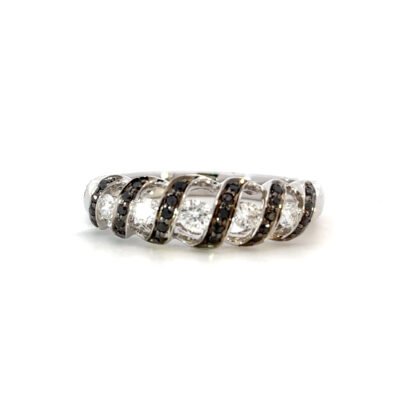 10K White Gold Ring with 28 Round Black Diamonds TDW 0.16 Carat and 5 Round White Diamonds TDW 0.25 Carat