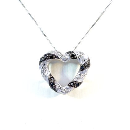 14K White Gold Pendant with 13 Round Black Diamonds TDW 0.13 Carat and 12 Round White Diamonds TDW 0.11 Carat