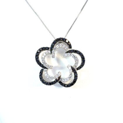 14K White Gold Pendant with 45 Round Black Diamonds TDW 0.36 Carat and 35 Round White Diamonds TDW 0.25 Carat