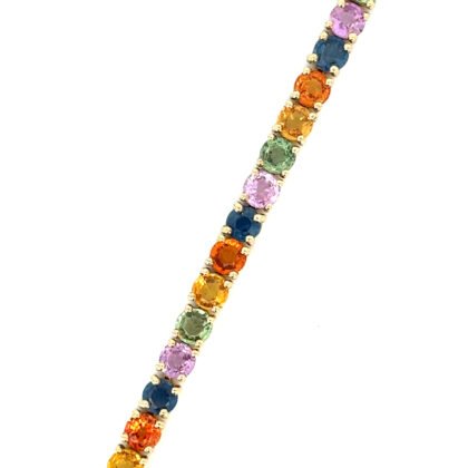 10K Yellow Gold Bracelet with 45 Round Multi-colured Sapphires TCW 15.62 Carat