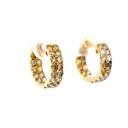 14K Yellow Gold Hoop Earrings with 52 Multi-colured Diamonds TDW 1.49 Carat