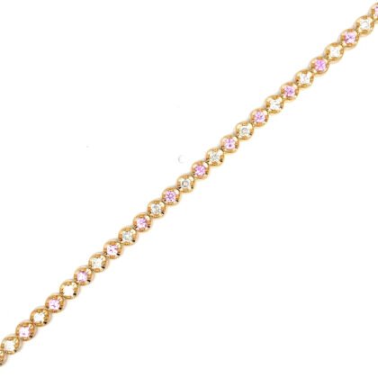 9K YG Bracelet 22 Pink Sap 1.39ct 22 DI 1.02ct H/SI 18.5cm