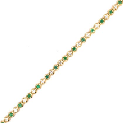 9K YG Bracelet 22 Emerald 1.25ct 22 DI 1.0ct H/SI 18.5cm