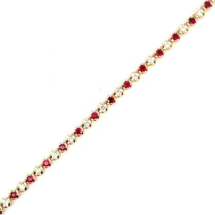 9K YG Bracelet 22 Ruby 1.51ct 22 DI 1.06ct H/SI 18.5cm