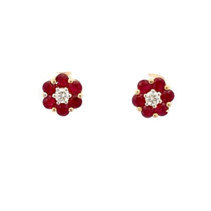 9K YG Earrings Ruby 0.96ct DI 0.15ct H/SI