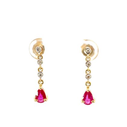 9K YG Earrings Ruby 0.55ct DI 0.06ct H/SI