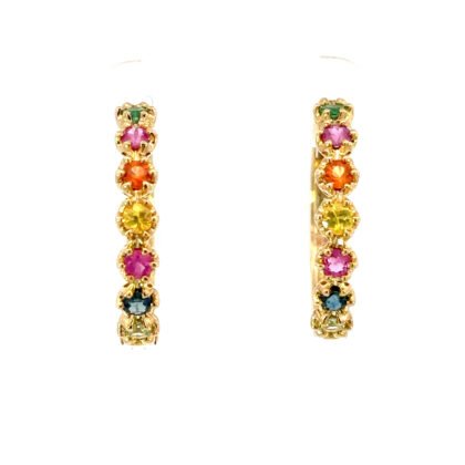 9K YG Earrings Nat Multi Color Stones