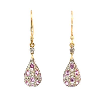 9K YG Earrings Pink Sap 0.85ct DI 0.38ct H/SI