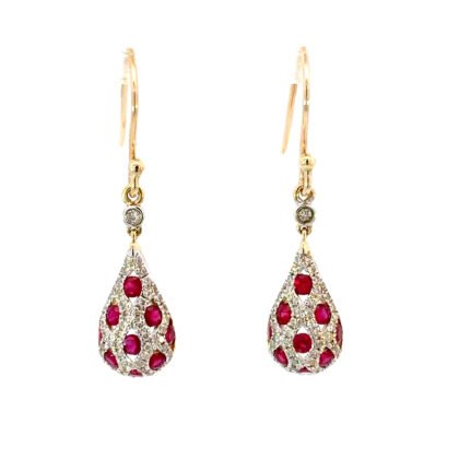 9K YG Earrings Ruby 0.7ct DI 0.34ct H/SI