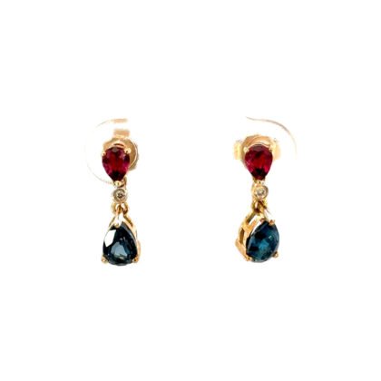 9K YG Earrings Rhodolite Garnet London Topaz