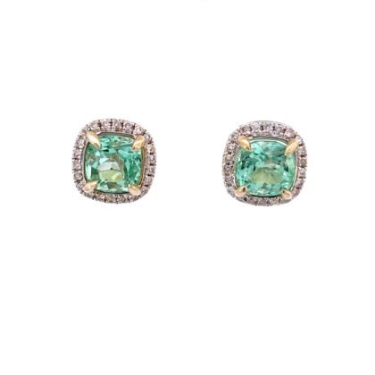 9K YG Earrings Colombian Emerald 2.22ct DI 0.18ct H/SI2-3