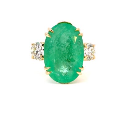 18K YG Ring Emerald 13.23ct DI 1.6ct GH/SI Size O