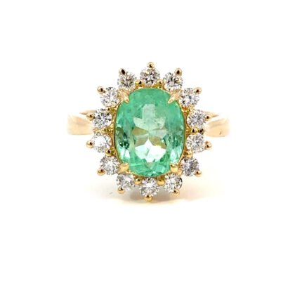 18K YG Ring Colombian Emerald 3.17ct DI 0.79ct GH/SI Size O
