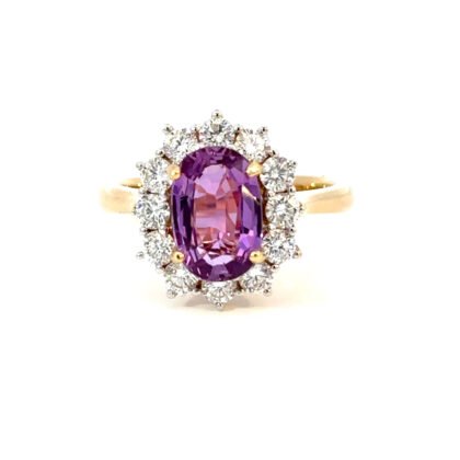 18K YG Ring Pink Sap 2.32ct DI 0.94ct GH/SI Size O
