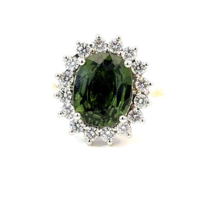 18K YG/WG Ring Green Sap 5.28ct DI 0.82ct GH/SI Size O