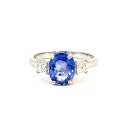 18K WG Ring Ceylon Sap 2.28ct DI 0.38ct GH/VSI Size O