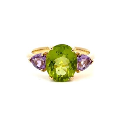 9K YG Ring Peridot 3.7ct Amethyst 0.84ct Size P