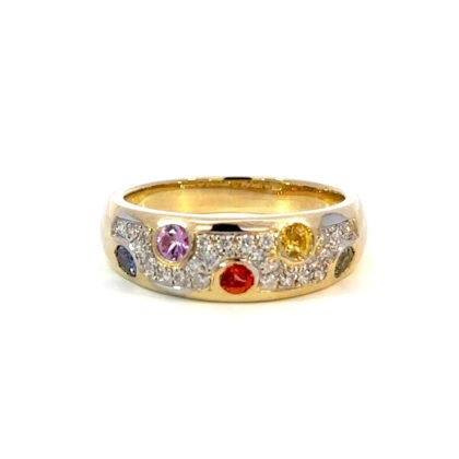 9K YG Ring Color Sap 0.66ct DI 0.20ct H/SI Size O