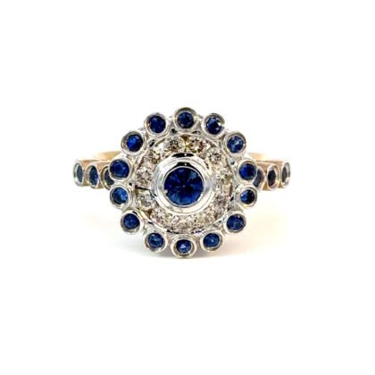 9K YG/WG Ring Ceylon Sap DI 0.42ct H/SI Size O