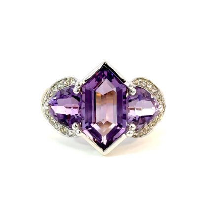 9K YG/WG Ring Amethyst 5.16ct DI 0.17ct H/SI Size O