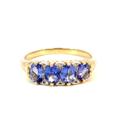 9K YG Ring Tanzanite 1.2ct DI 0.02ct H/SI Size O