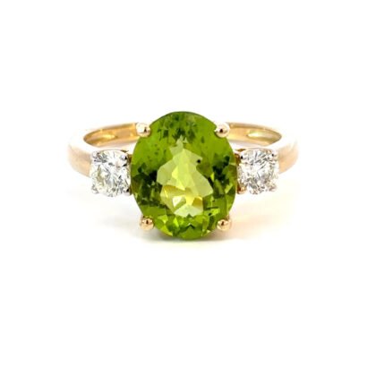 9K YG Ring Peridot 3.7ct DI 0.48ct H/SI Size O