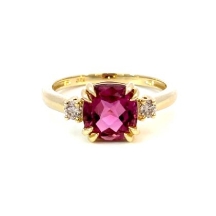 9K YG Ring Pink Tourmaline 2.35ct DI 0.17ct H/SI Size O