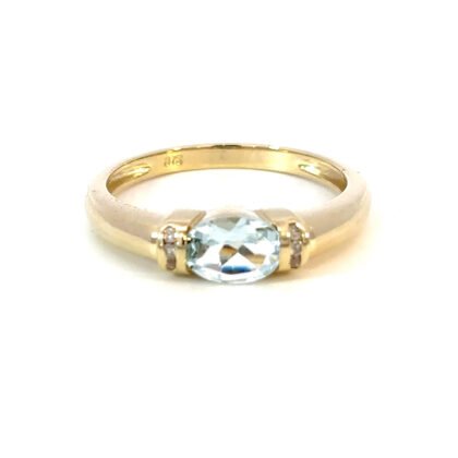 9K YG Ring Aquamarine 0.6ct DI 0.04ct H/SI Size O