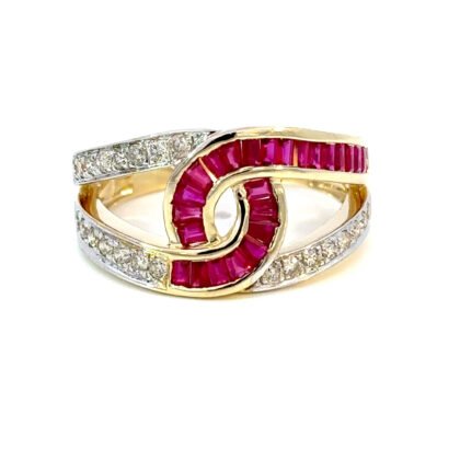 9K YG Ring Ruby 0.82ct DI 0.35ct H/SI Size O