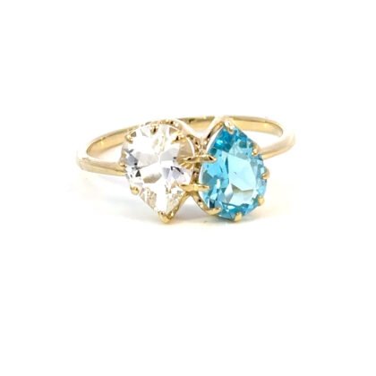 9K YG Ring Blue Topaz 1.13ct White Topaz 1.22ct Size O