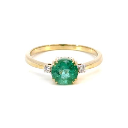9K YG Ring Emerald 1.3ct DI 0.05ct H/SI Size O