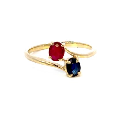 9K YG Ring Sapphire 0.43ct Ruby 0.5ct Size O