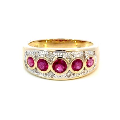 9K YG Ring Ruby 1.08ct DI 0.15ct HI/SI Size O